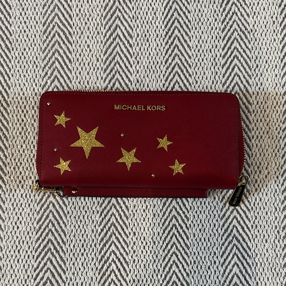 Michael Kors Red Wallet with Gold Star Design